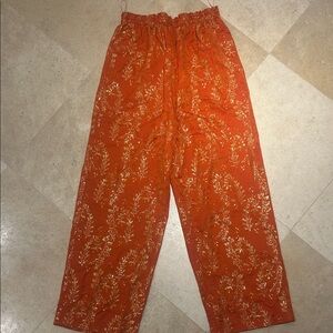 Forte Forte Orange Floral Print Pants with gold thread